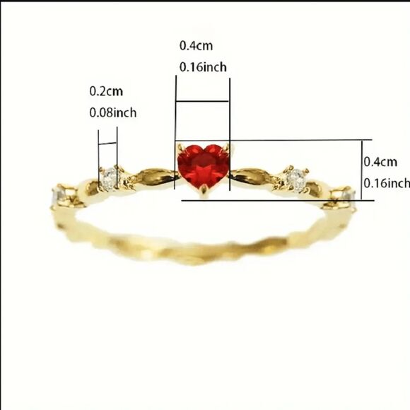 Dainty Red Heart Gemstone Crystal Ring Multi Glass Stones Gold Fashion sz: 7 - Picture 3 of 5